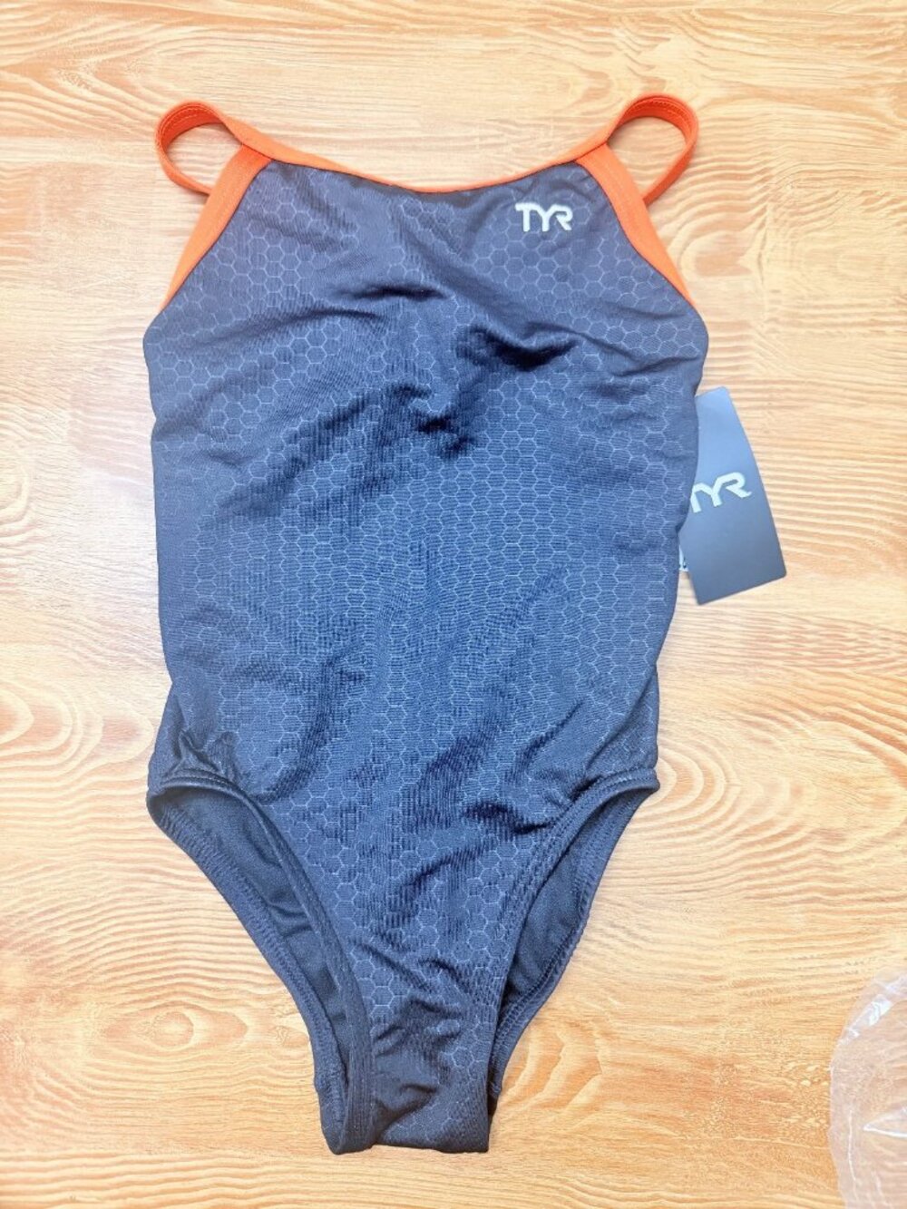 TYR Hexa Diamondfit Girls' Swimsuit – Black/Orange, Size 24 - 1504